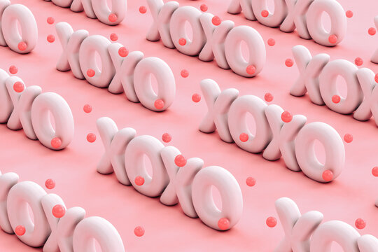 XOXO - Hugs and kisses abbreviation- 3D render of the word "XOXO" on a pink background 
