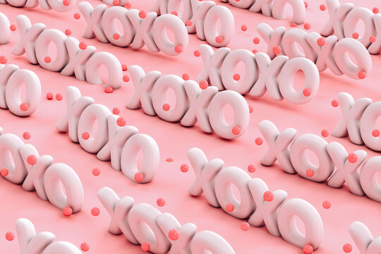 XOXO - Hugs and kisses abbreviation- 3D render of the word "XOXO" on a pink background 