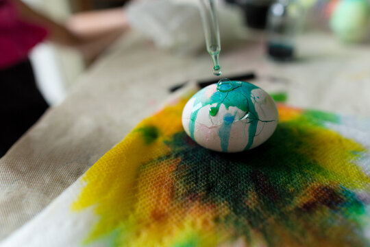 Cracked Easter Egg being decorated