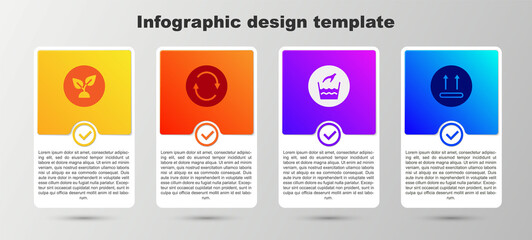 Set Plant based, Recycle symbol, Hand wash laundry and Temperature. Business infographic template. Vector