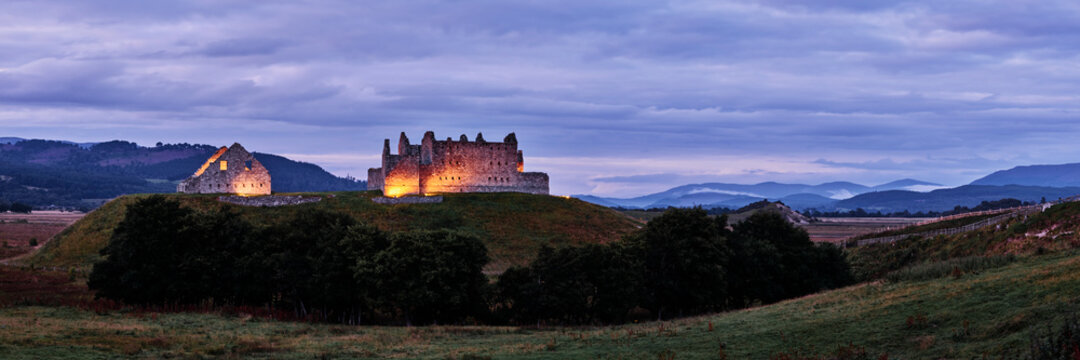 Ruins of Ruthven Barrachs at dusk twilight. Kingussie, Cairngorms.