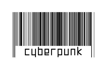 Digitalization concept. Barcode of black horizontal lines with inscription cyberpunk