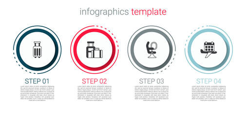 Set Suitcase, , Airplane seat and Calendar and airplane. Business infographic template. Vector