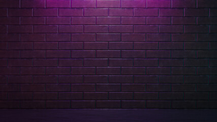 Fototapeta na wymiar 3D illustration rendering. Brick wall with pink lighting. Dark tone background image.