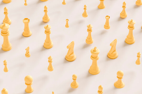 chess pieces in yellow on grey background