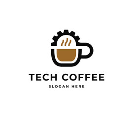 Coffee Gears Icon Logo Symbol. Creative Machine Technology Coffee Vector Logo Design