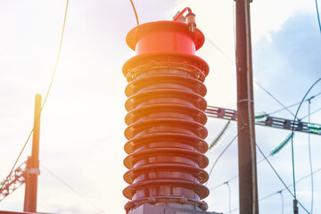 Detail of high voltage electric transformer generator power circuit breaker in a power...
