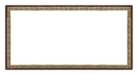 Panoramic wooden frame for paintings, mirrors or photo isolated on white background. Design element with clipping path