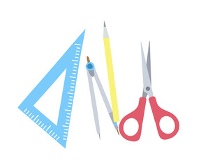 Office supplies on a white background. Cartoon. Vector illustration.