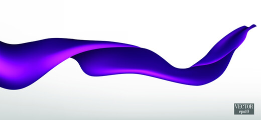 Purple silk blown on white background. Purple flying silk fabric in the air. Vector Flying satin.