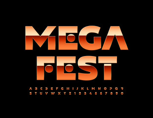 Vector event flyer Mega Fest with metallic Alphabet Letters and Numbers set. Creative abstract Font