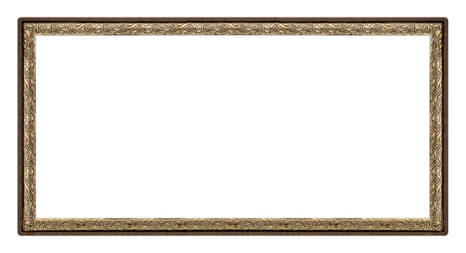 Panoramic wooden frame for paintings, mirrors or photo isolated on white background. Design element with clipping path