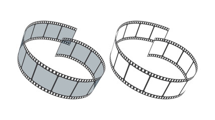 3D film strip in isometric style. Set of blank cinema film strip frames. Art design filmstrip for advertisement, brochure, poster. Vector illustration template for cinema festival or presentation.
