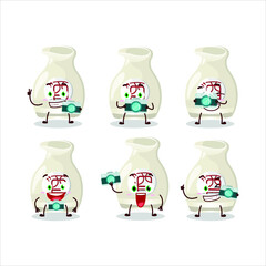 Photographer profession emoticon with sake drink cartoon character. Vector illustration