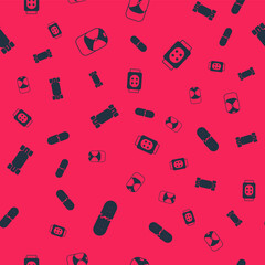 Set Broken skateboard deck, Baseball cap, Longboard or and Knee pads on seamless pattern. Vector