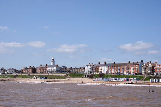 Seafront and Lighthouse from Southwold Pier. Suffolk, UK.