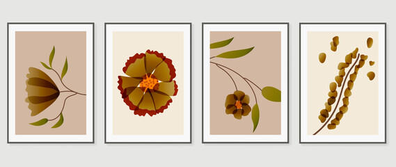 Minimal abstract art background vector. Wall art design for home decoration. Home plant , cactus , flower, botanical doodle hand drawn design for cover, banner, invitation, prints, poster, wallpaper.