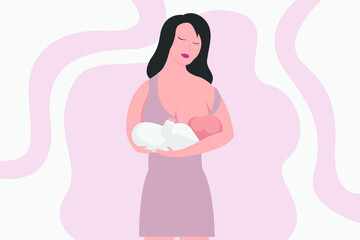 Breastfeeding vector concept: Young mother breastfeeding her baby with love