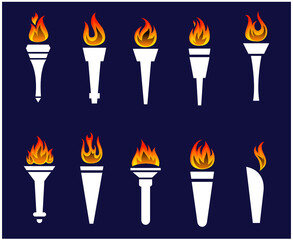 fire torch White Collection vector abstract flame illustration design with Background Blue