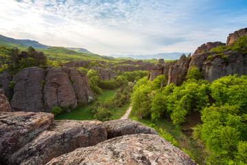 Magnificent morning view of the Belogradchik rocks, Bulgaria in spring time
