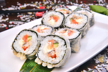 Sushi set, Japanese food, roll, Fresh and delicious sushi Japanese food.Image of Japanese food
