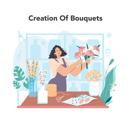Florist concept. Floral designer making bouquet for customer and events