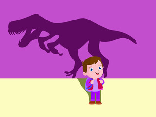 Happy male elementary school student with dinosaur shadow