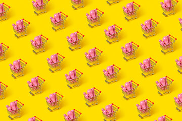 Flatlay of light bulbs in shopping carts