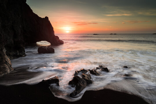 Beautiful sunset at "La Zamora" beach, in south of La Palma island (Canary Islands)
