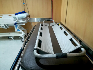 First aid stretcher Example of medical equipment using to transport patient in hospital