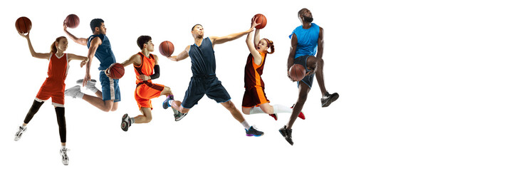 Fototapeta na wymiar Collage of different professional sportsmen, fit people in action and motion isolated on white background. Flyer. Concept of sport, achievements, competition, championship.