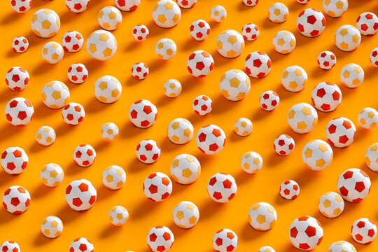 pattern of Soccer balls on orange background