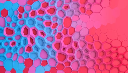 Abstract geometric background with red, pink and blue hexagons. 3D render / rendering
