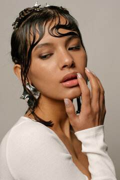 Portrait of a mixed race girl with cute hair style