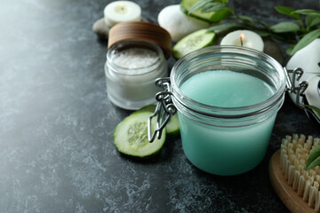 Skin care scrub concept on black smokey background