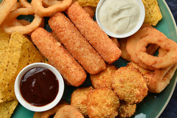 assorted snacks for beer top view