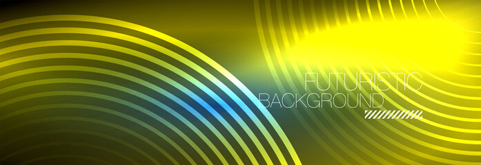 Dark abstract background with glowing neon circles. Trendy layout template for business or technology presentation, internet poster or web brochure cover, wallpaper