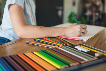 Colorful pencil tin case close up
