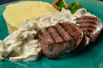 steak with garnish closeup view