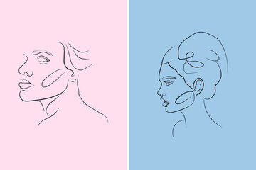 Abstract  hand drawn line drawing minimal woman portrait and body Vector illustration Contemporary portrait