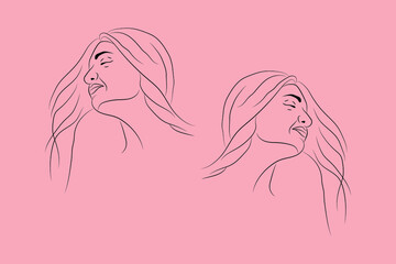 Abstract  hand drawn line drawing minimal woman portrait and body Vector illustration Contemporary portrait