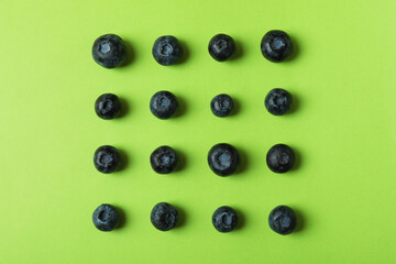Fresh berry concept with blueberry on green background