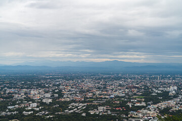 Chiang Mai city view in the morning from mountain view point , Thailand