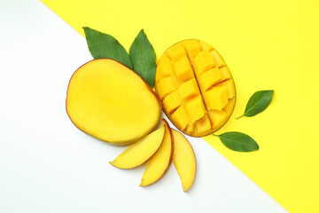 Ripe mango fruit on two tone background