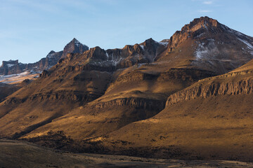 World famous mountain peaks, traveling in Torres del Paine National Park, Chile, South America. Beautiful natural scenery.