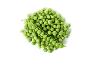 Green pea seeds isolated on white background