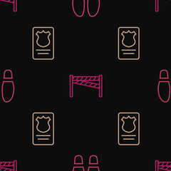 Set line Footsteps, Police badge with id case and Crime scene on seamless pattern. Vector