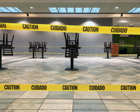 Indoor Dining Tables Closed with Caution Tape
