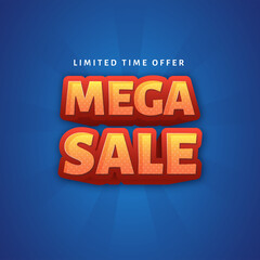 Sticker Style Mega Sale Font On Blue Background Can Be Used As Poster Design.