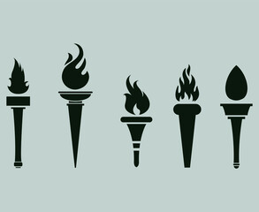 Obraz premium Green torch Collection Flaming on Gray Background illustration abstract design